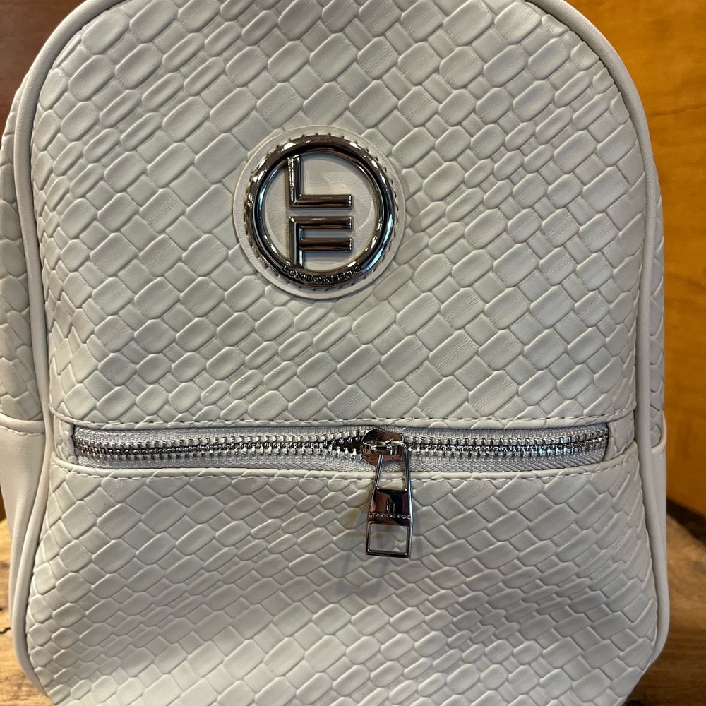 London Fog White Textured Backpack